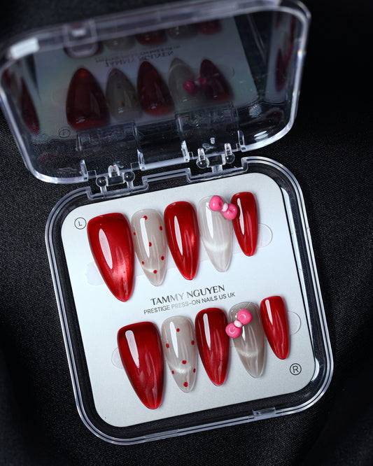 Press On Nail Cute Red Cat Eye