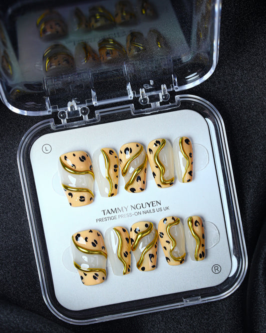 Press-on Nails Cute Gold Leopard