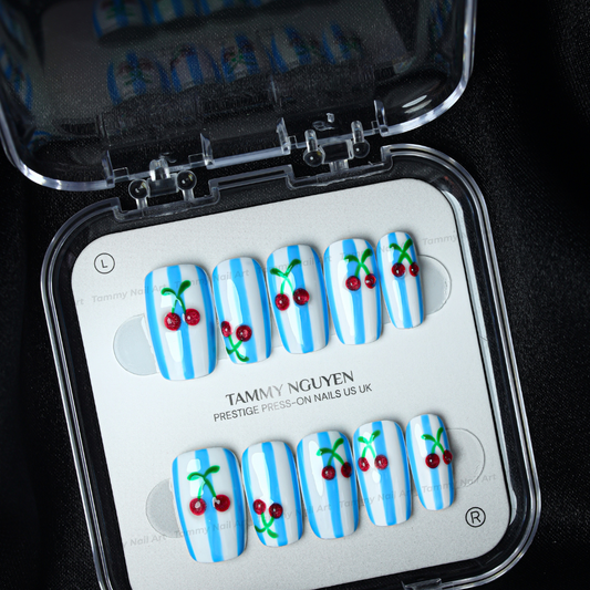 Press-on Nails Cherry Stripe