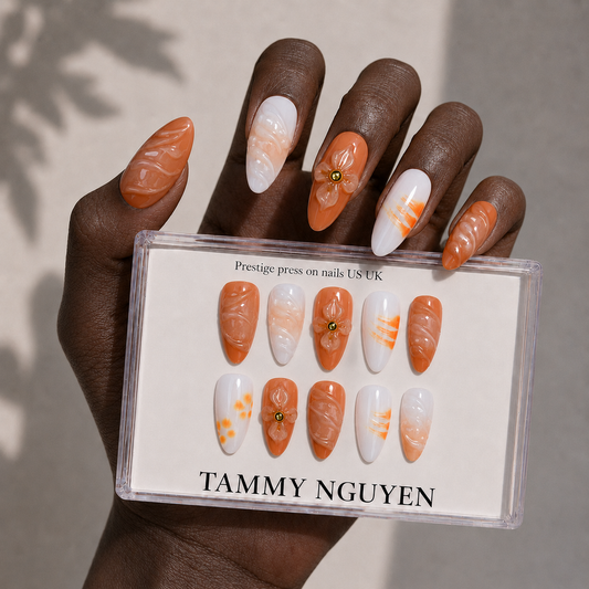 Press On Nail Summer Orange Almond