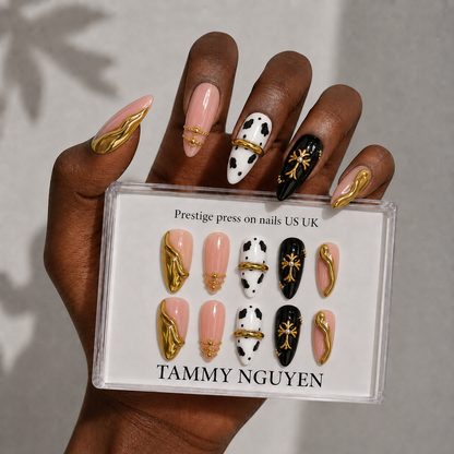  Y2K Gothic Gold Cross Press-On Nails 