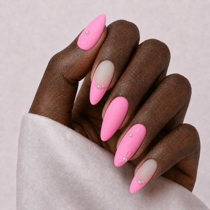 Press On Nail Pastel Pink 3D Flowers