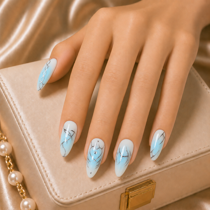 Press On Nail Y2K Blue Aura 3D Chrome