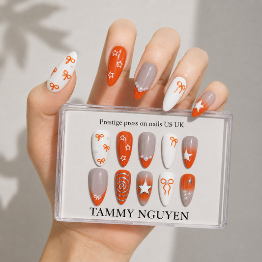 Press On Nail Bright Orange Bow