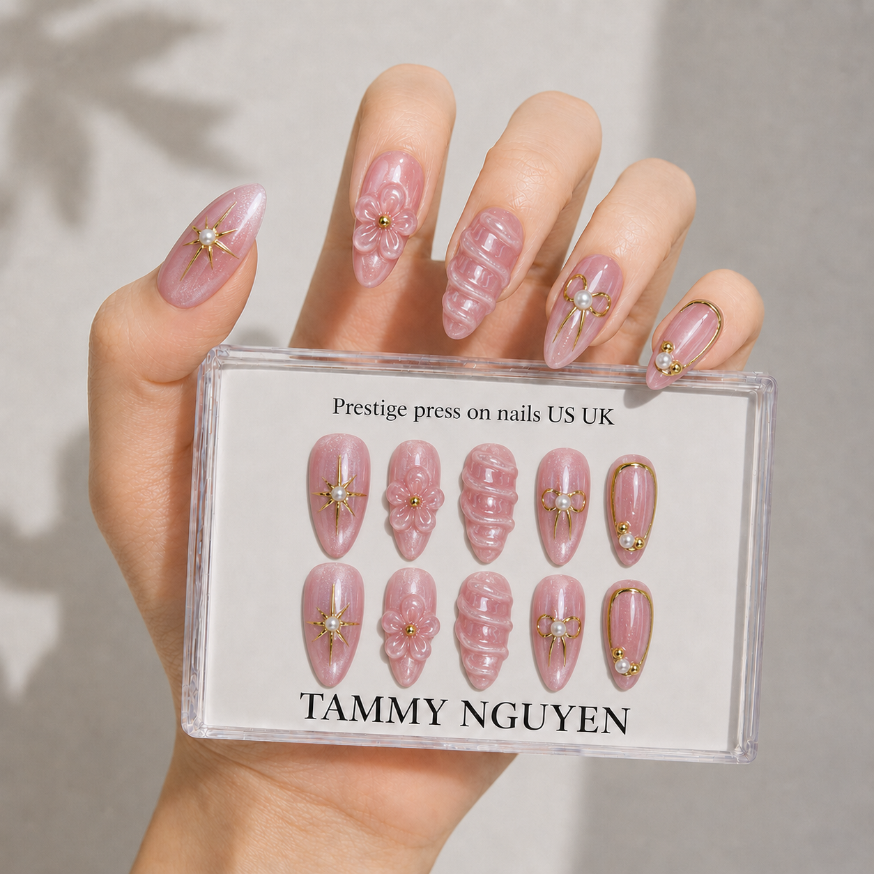 Press On Nails Summer Pink Cat Eye