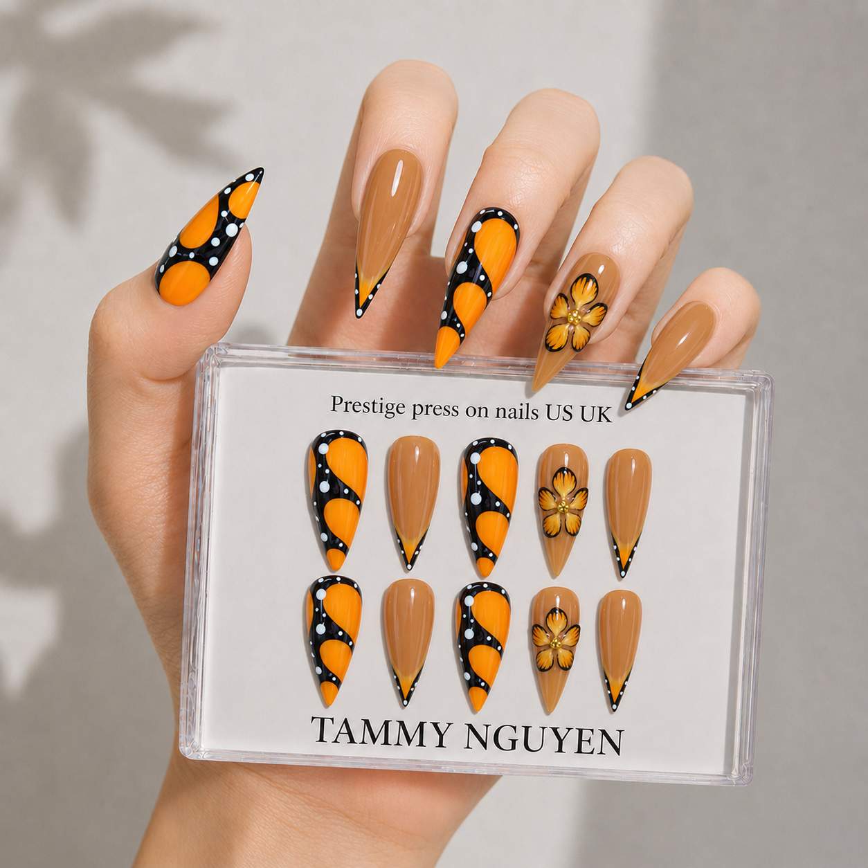 Press On Nail Summer Orange Butterfly