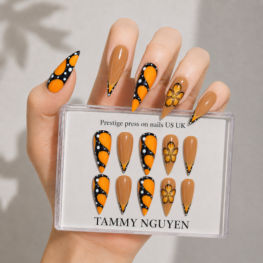 Press On Nail Summer Orange Butterfly