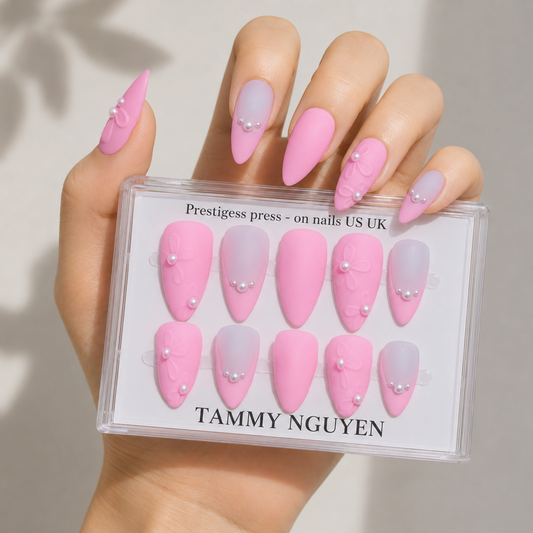 Press On Nail Pastel Pink 3D Flowers