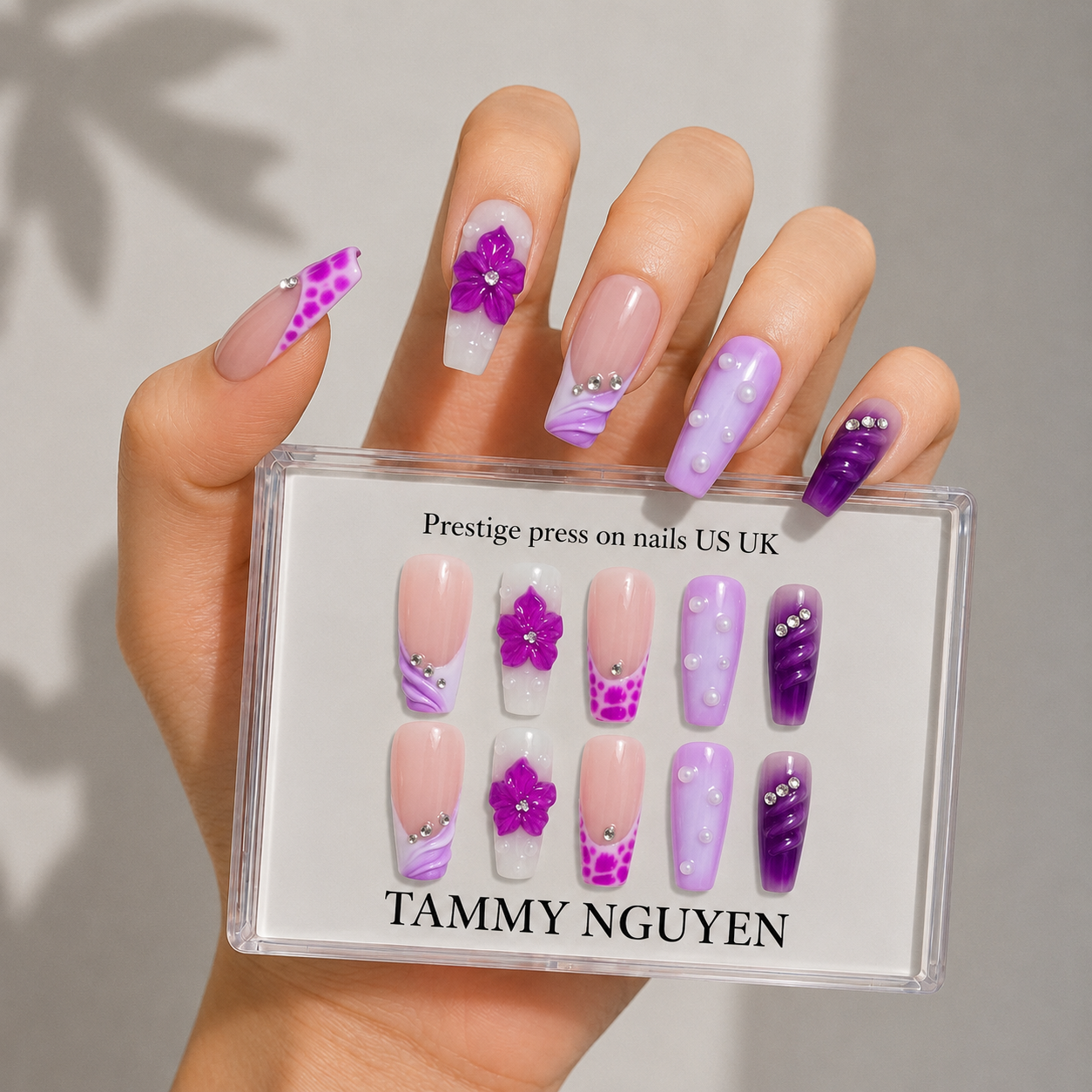 Press On Nail Purple Summer French