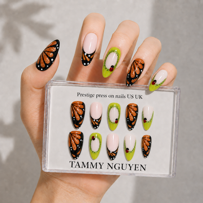 Press On Nail Colorful Butterfly Almond