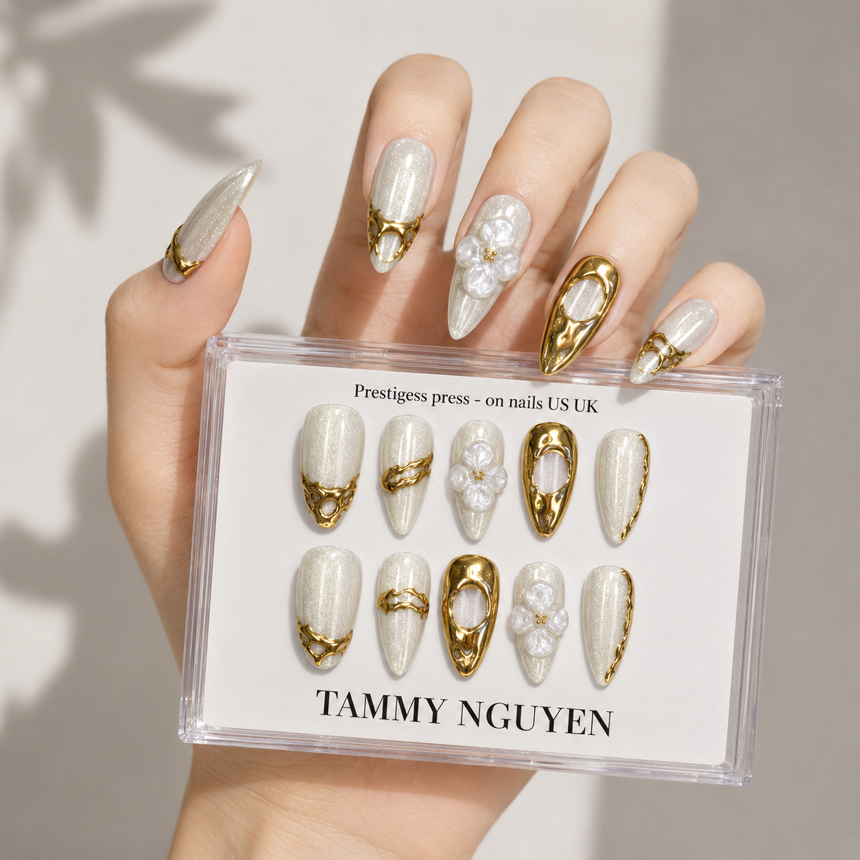 Press on Nails Summer Ocean Cat Eye 3D Gold