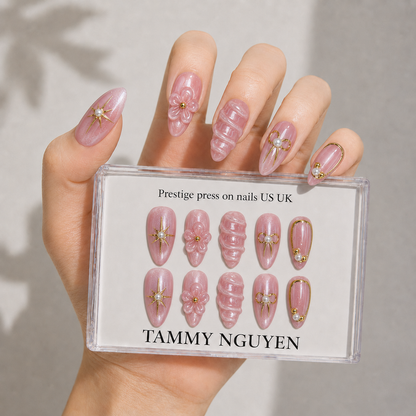 Press On Nails Almond Summer Cat Eye