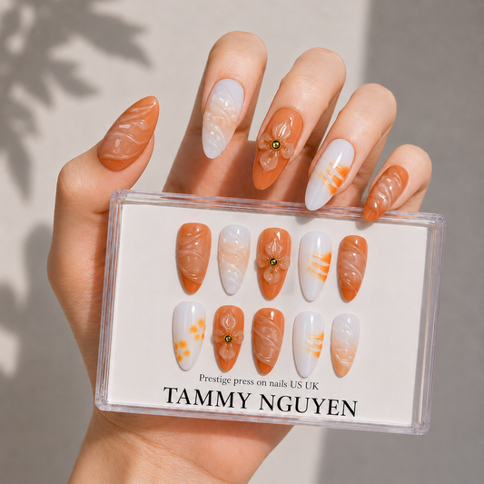 Press On Nail Summer Orange Almond