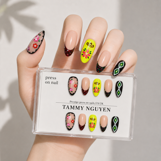 Press On Nail Colorful Flowers