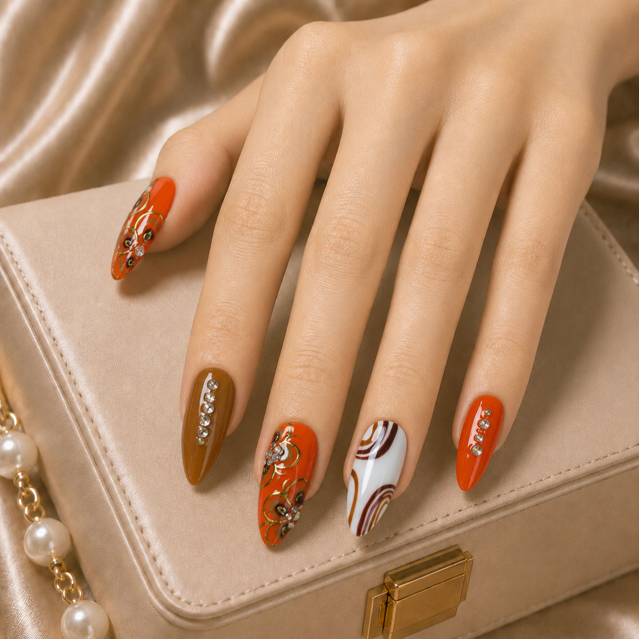 Press On Nail Autumn Orange Brown