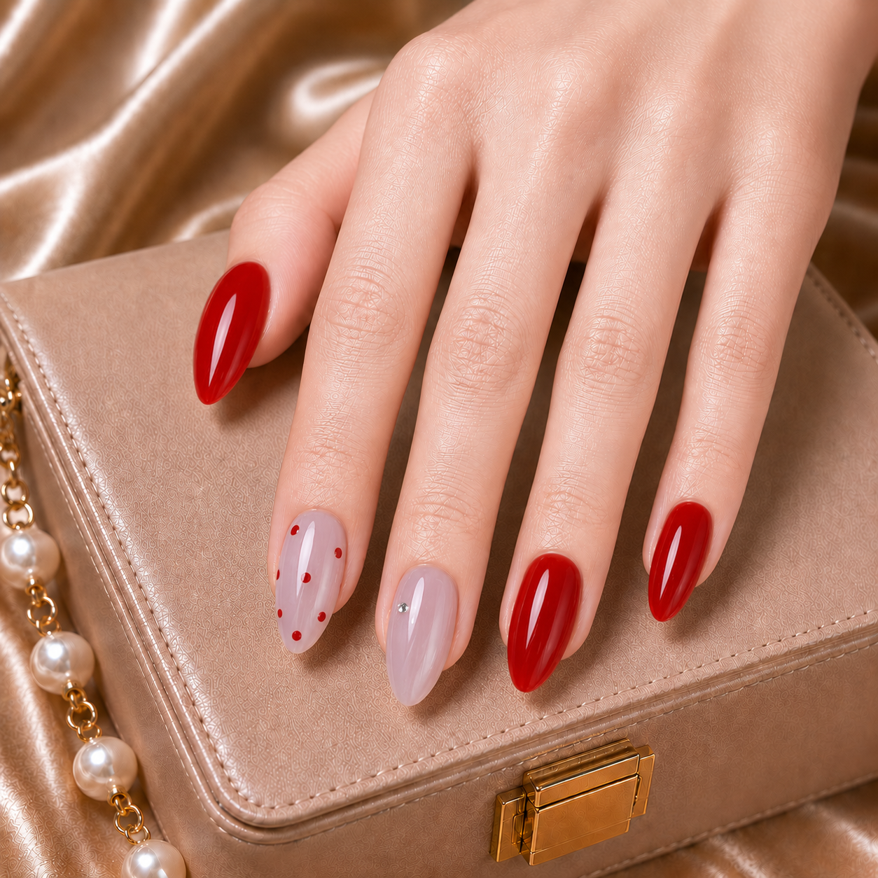 Press On Nails Cute Red Polka