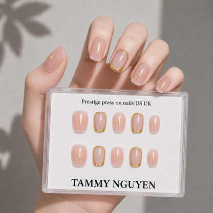 Press On Nails Gold Star Square