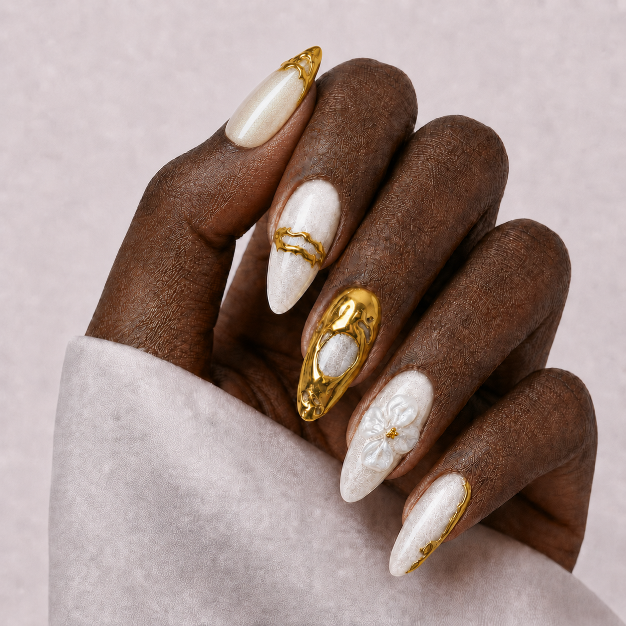 Press on Nails Summer Ocean Cat Eye 3D Gold