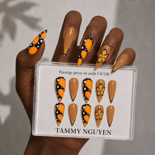 Press On Nail Summer Orange Butterfly