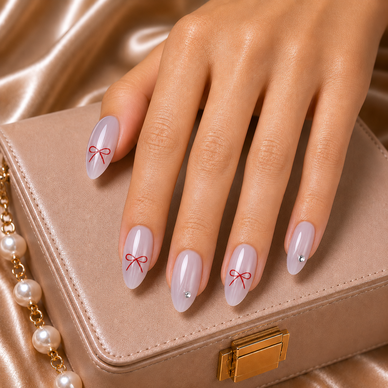 Press On Nails Cat Eye Bow Almond