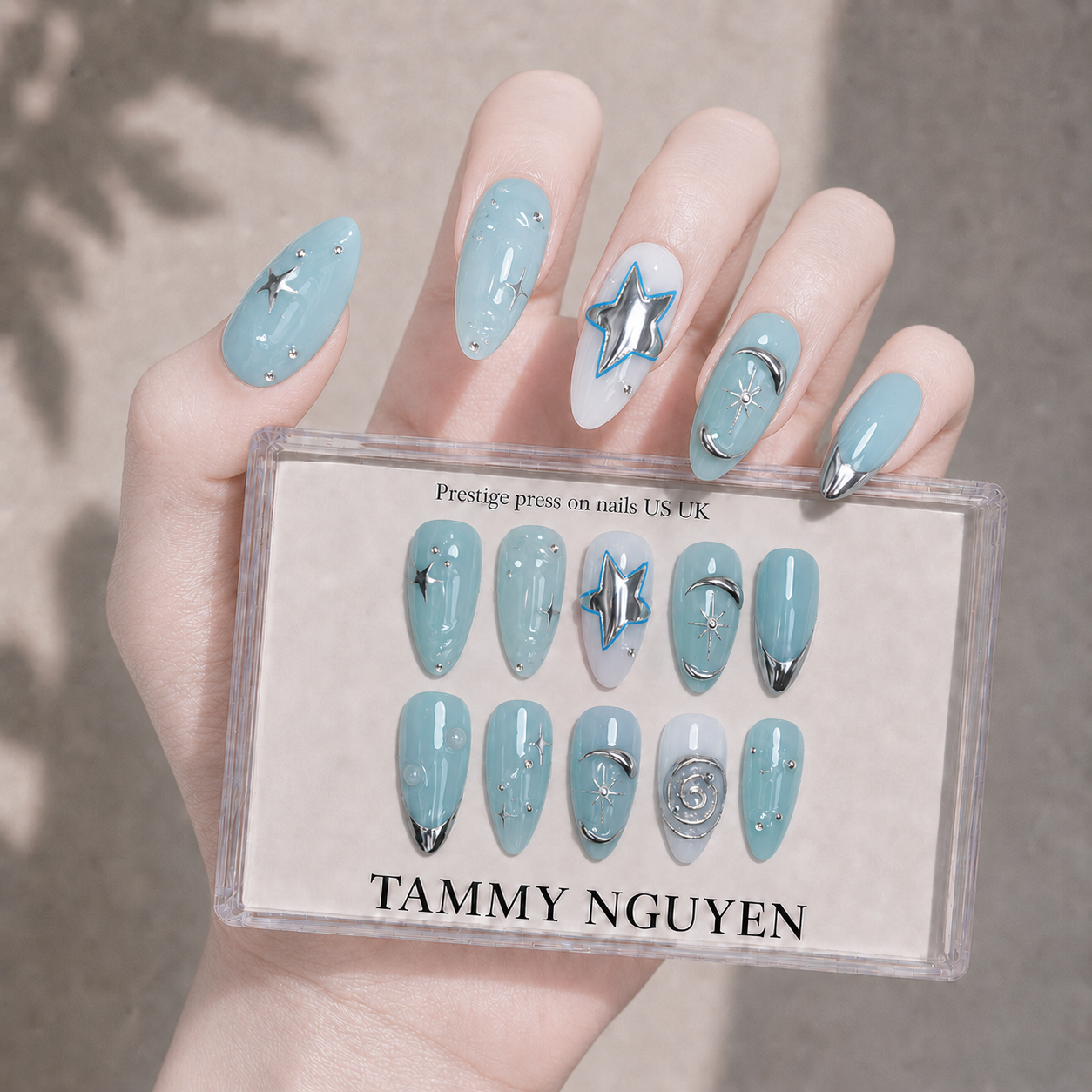 Press On Nails Y2K Mint Silver Chrome