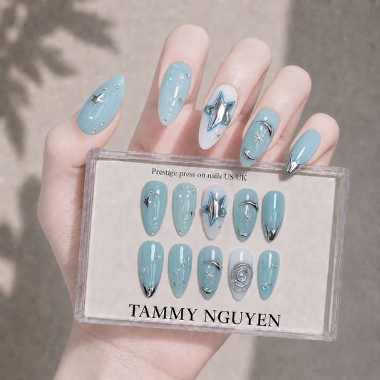 Press On Nails Y2K Mint Silver Chrome