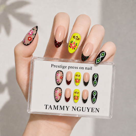 Press On Nail Colorful Flowers
