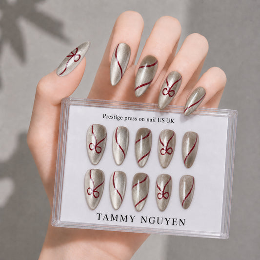 Press-on Nails Ribbon Cat Eye