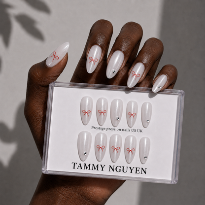 Press On Nails Cat Eye Bow Almond
