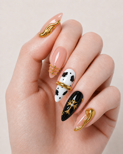  Y2K Gothic Gold Cross Press-On Nails 
