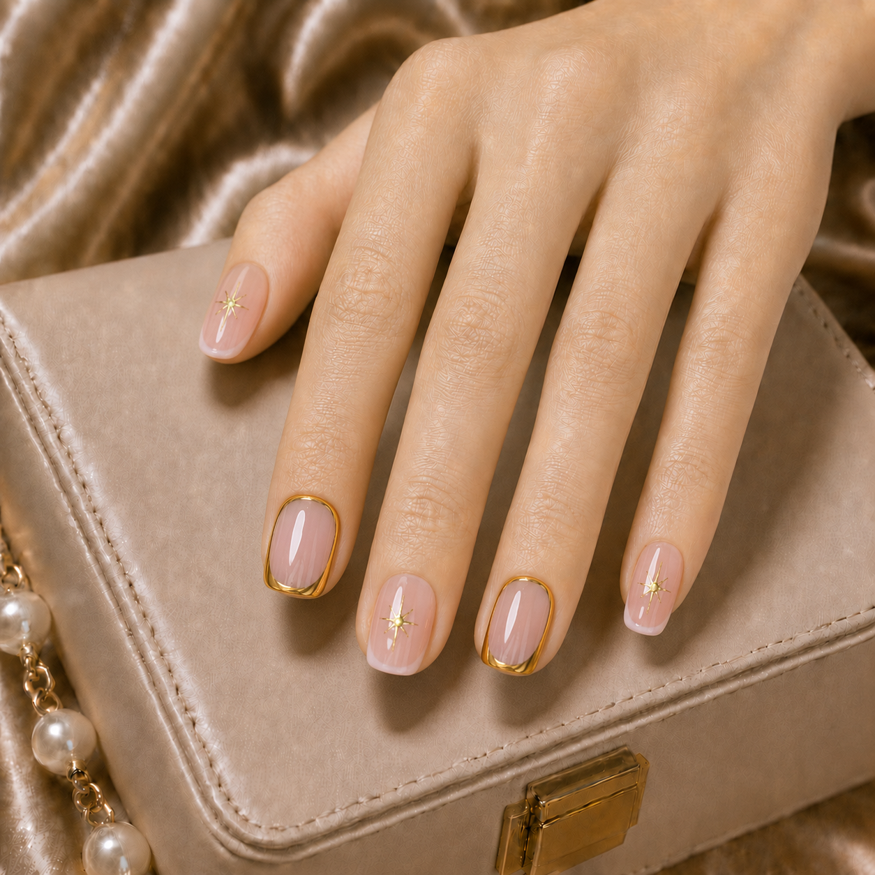 Press On Nails Gold Star Square