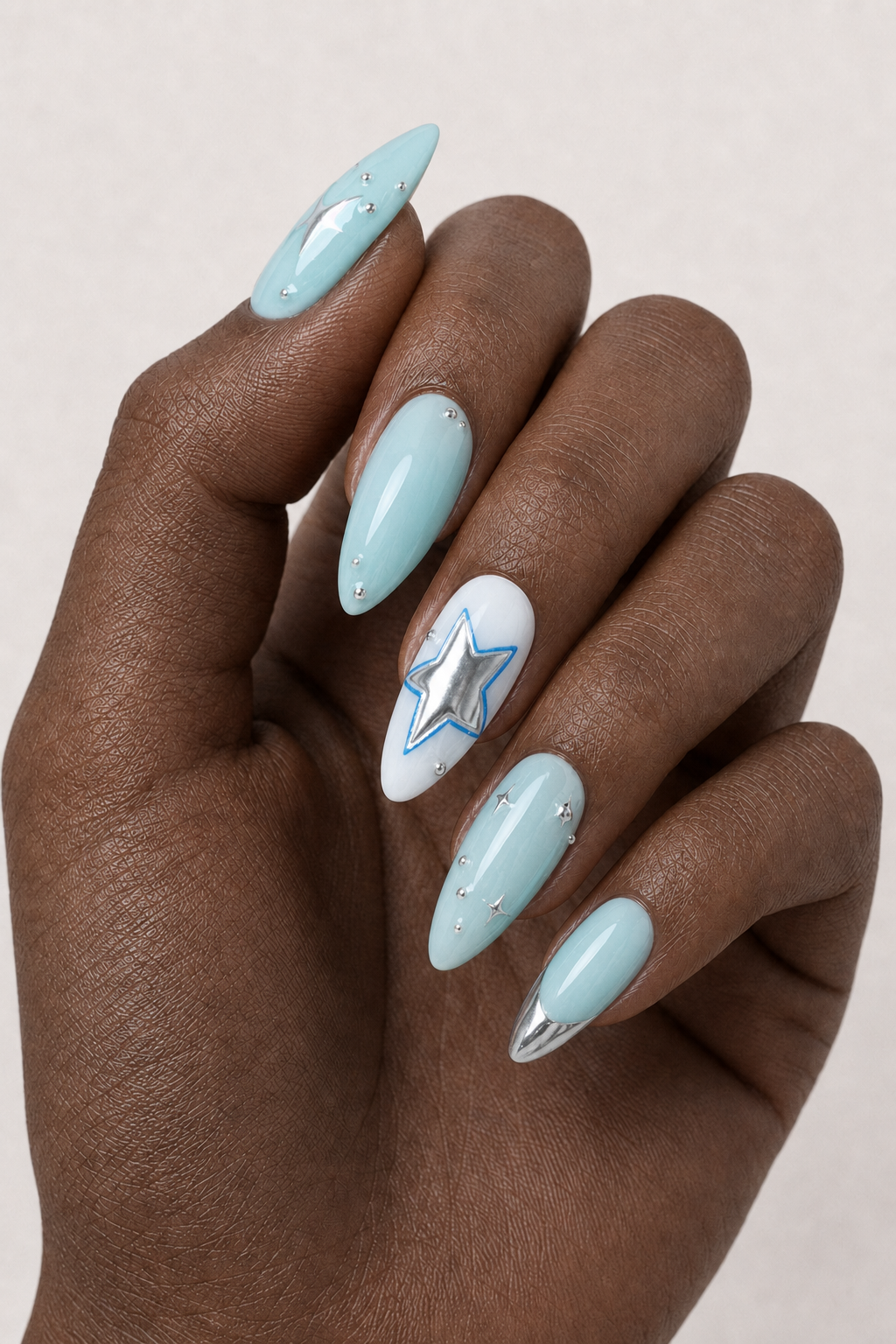 Press On Nails Y2K Mint Silver Chrome