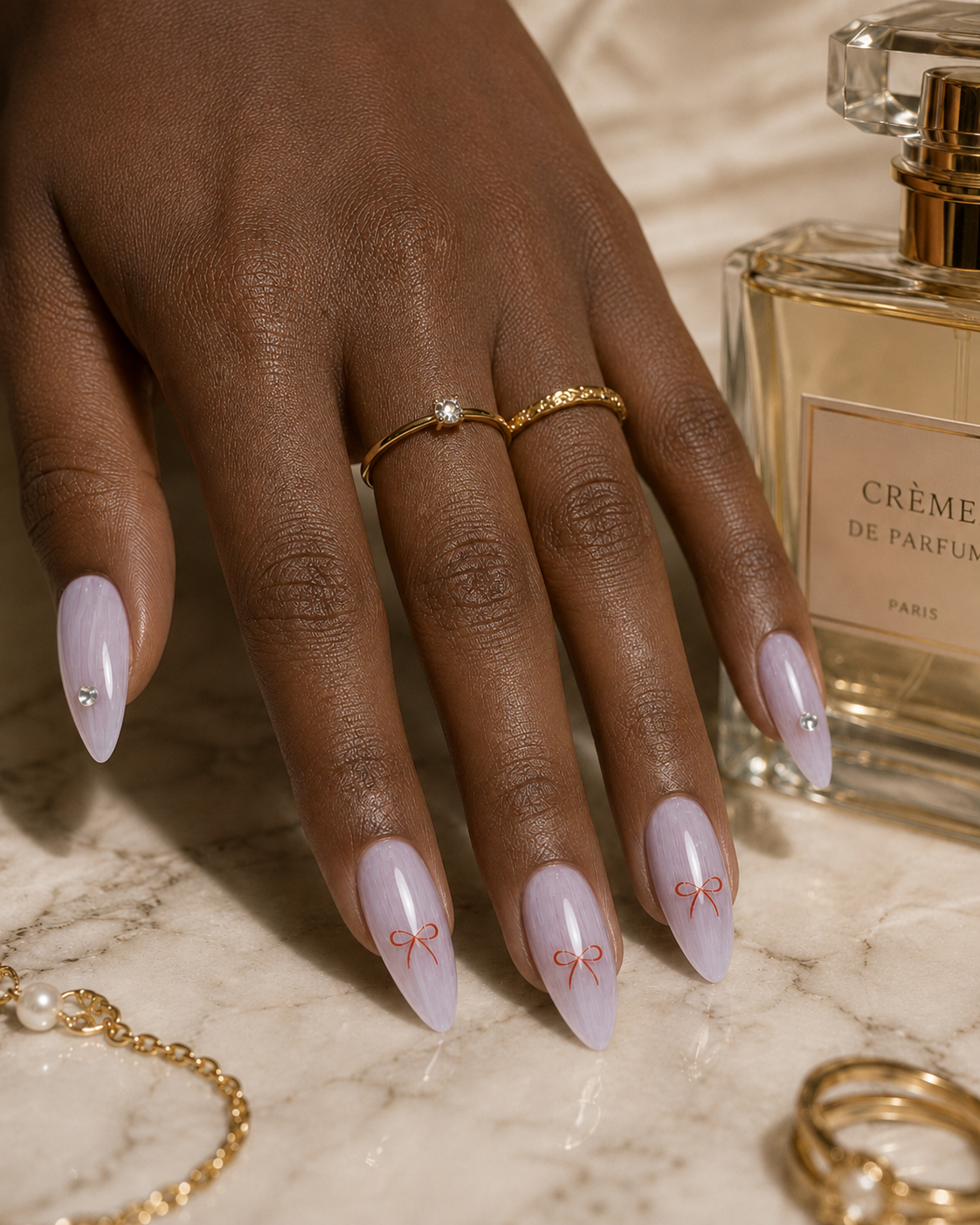 Press-on Nails Pearl Cat Eye Bow
