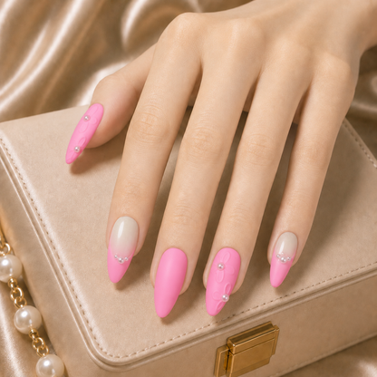Press On Nail Pastel Pink 3D Flowers