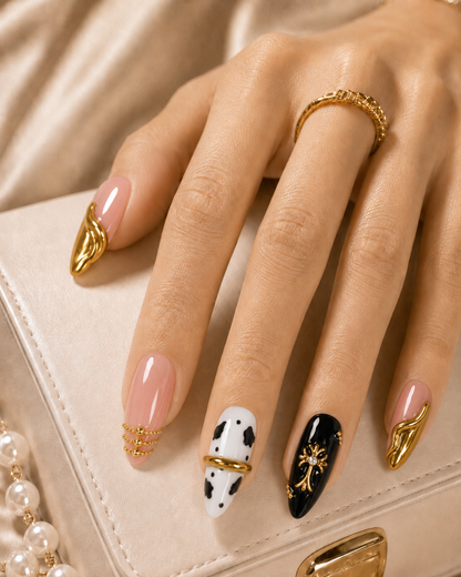  Y2K Gothic Gold Cross Press-On Nails 