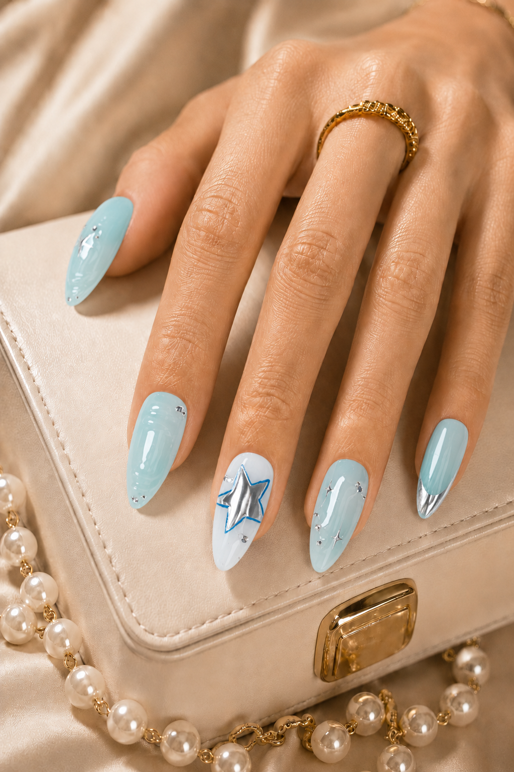 Press On Nails Y2K Mint Silver Chrome