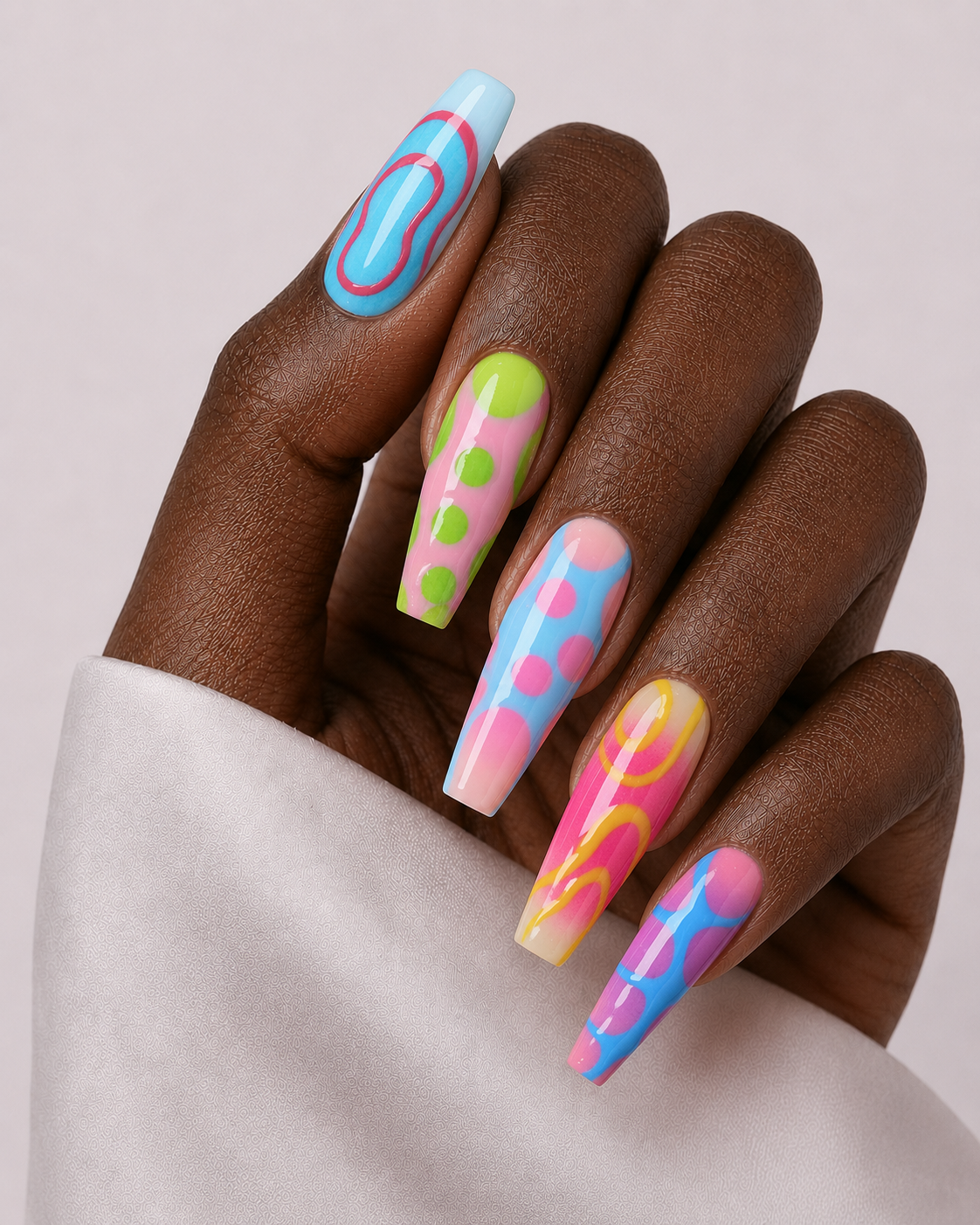 Press On Nails Coffin Colorful Y2K Blob