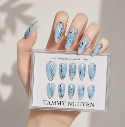Press On Nail Y2K Blue Aura 3D Chrome