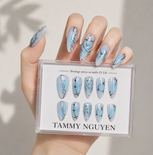Press On Nail Y2K Blue Aura 3D Chrome