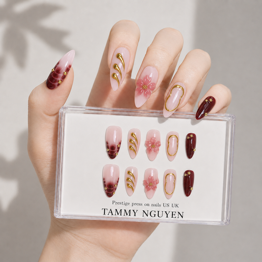 Press On Nail Almond Gold Chrome