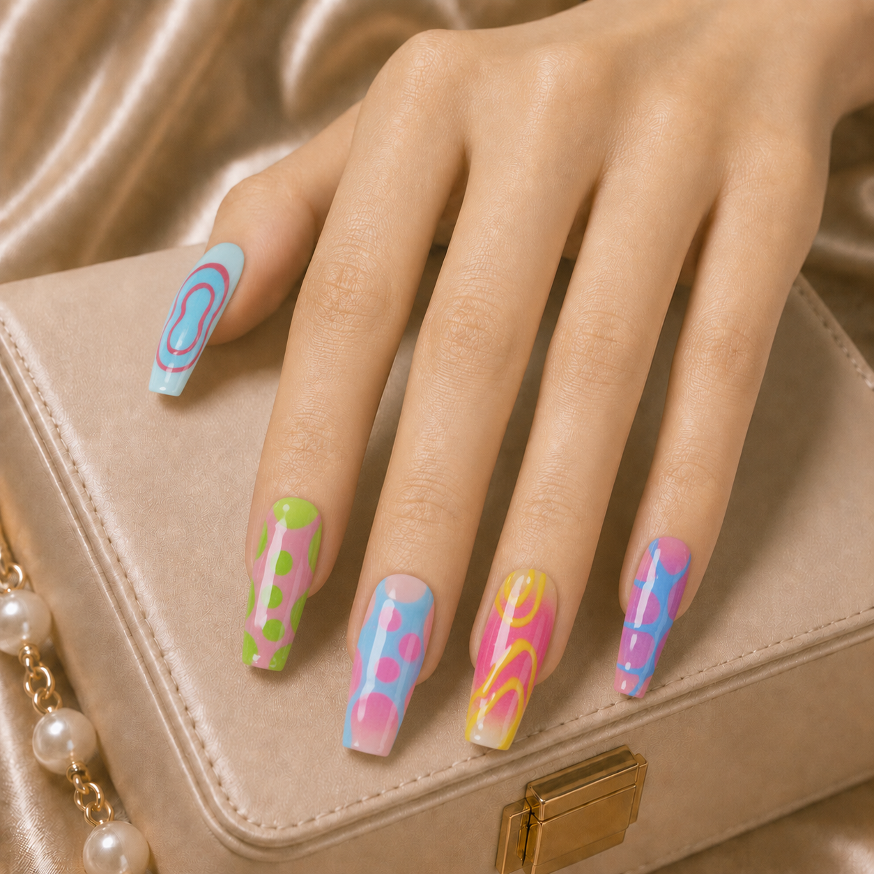 Press On Nails Coffin Colorful Y2K Blob