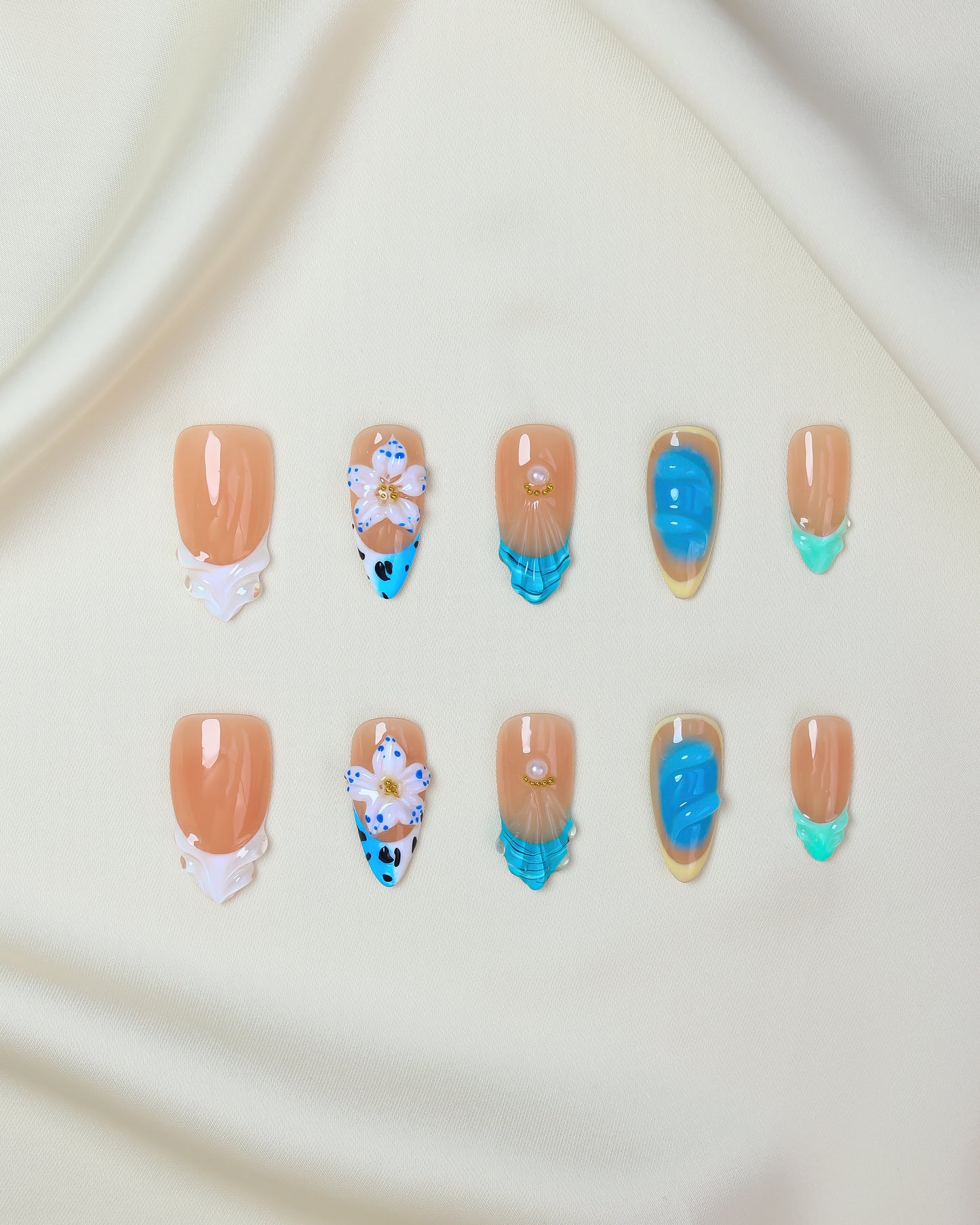 Press On Nails Almond Summer Blue French