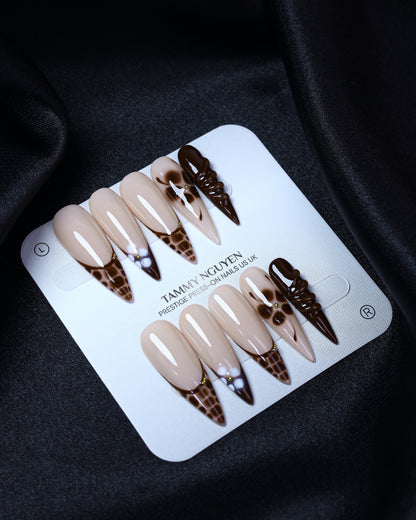 Press On Nails Y2K Stiletto Brown Flower