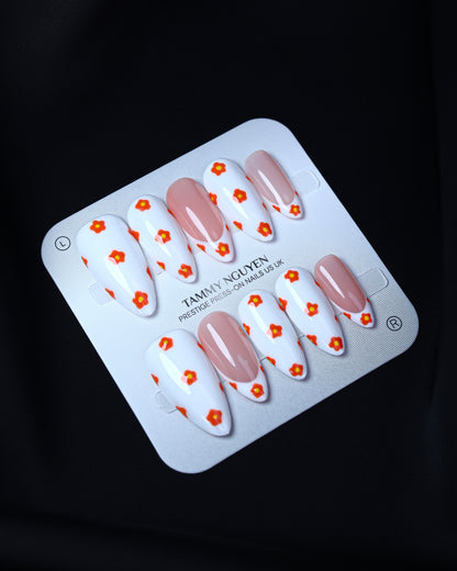 Press On Nail Summer Orange Flower