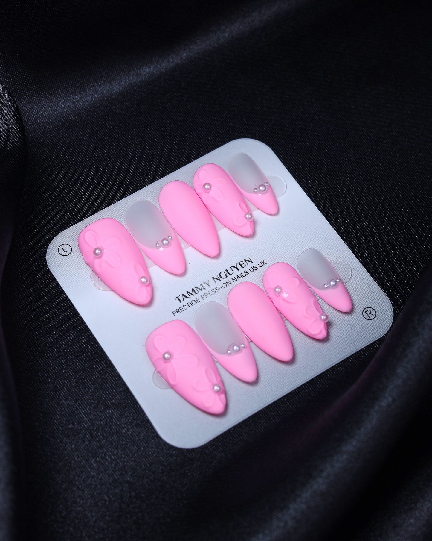 Press On Nail Pastel Pink 3D Flowers