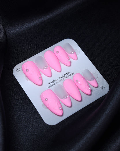 Press On Nail Pastel Pink 3D Flowers