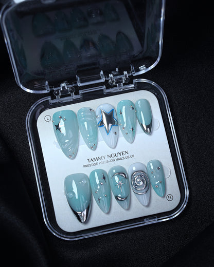 Press On Nails Y2K Mint Silver Chrome