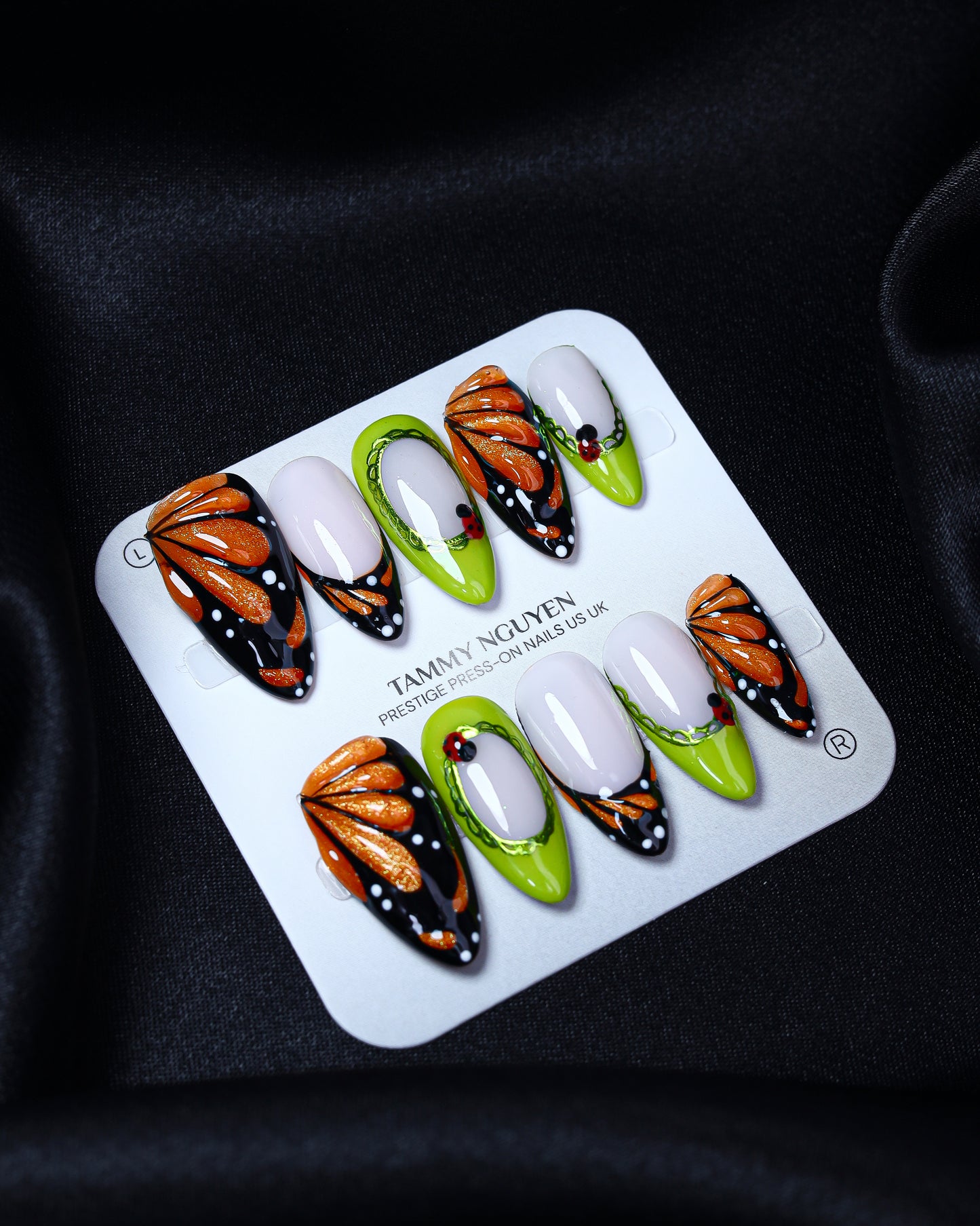 Press On Nail Colorful Butterfly Almond
