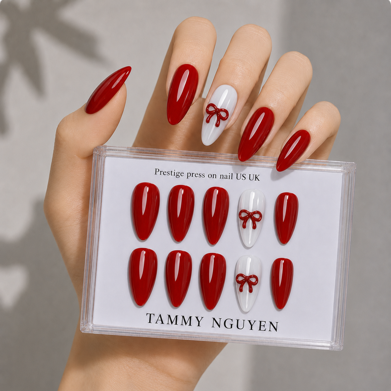 Press-on Nails Noel Red Bow Almond