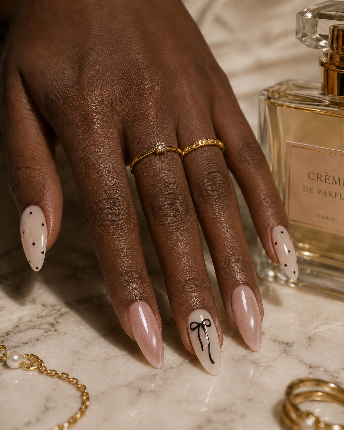 Press-on Nails Milky Ribbon